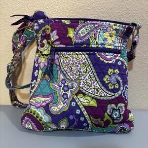Vera Bradley Plum Crazy Heather Hipster Crossbody Purse Bag Purple Paisley Clean